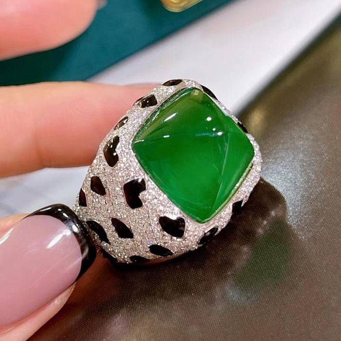 Retro Square Copper Inlay Artificial Gemstones Open Ring 1 Piece