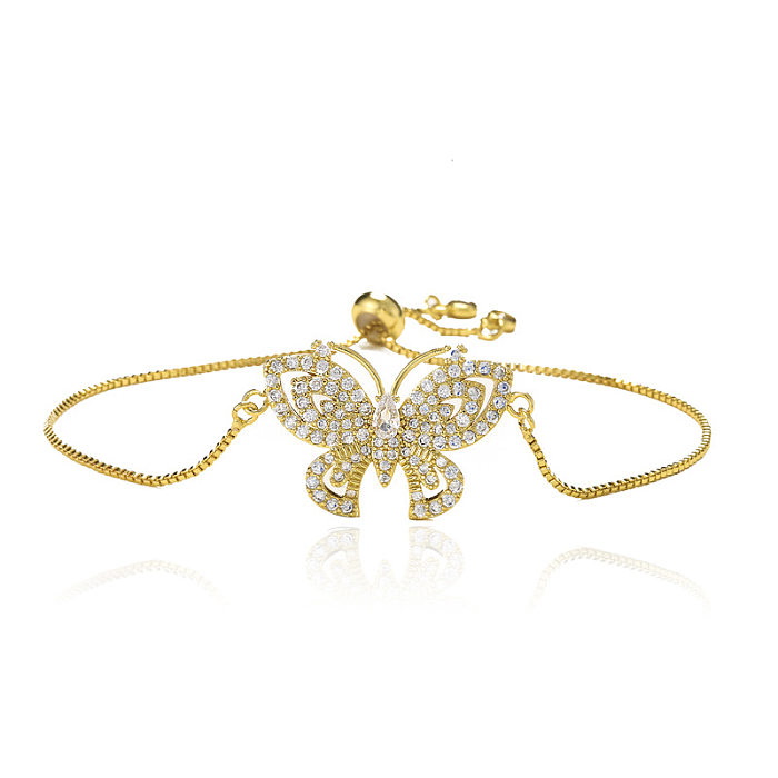 New Pull Adjustable 18K Gold-plated Butterfly Bracelet Copper Micro-inlaid Zircon Jewelry