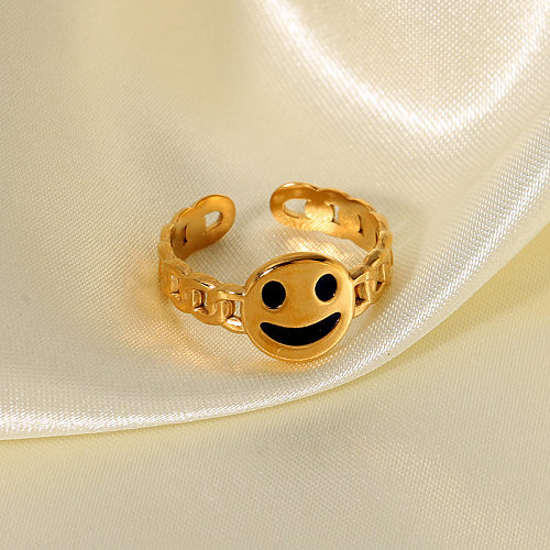 IG Style Retro Smiley Face Chapeamento de Aço Inoxidável Anéis Abertos 1 Peça