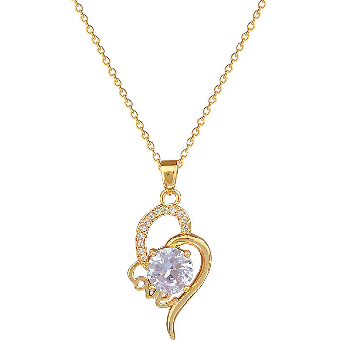 Estilo moderno estilo simples comute coração forma titânio aço cobre chapeamento inlay zircão banhado a ouro pingente colar