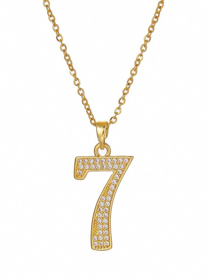Klassischer Zahlen-Halskette mit Anhänger aus Edelstahl, verkupfert, Inlay, Zirkon, 18 Karat vergoldet