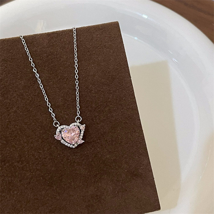 Sweet Heart Shape Flower Copper Plating Inlay Zircon Pendant Necklace