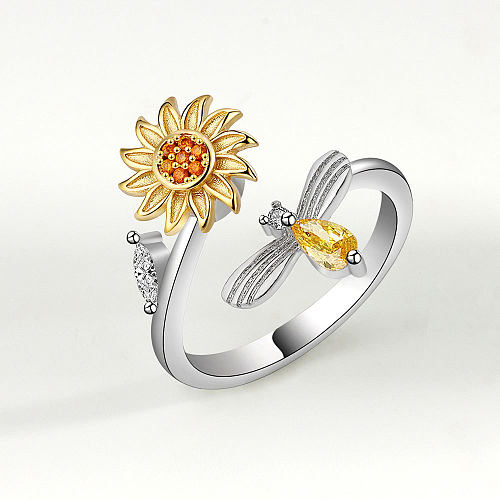 Fashion Adjustable Sun Flower Copper Diamond Rotating Simple Anti-stress Ring