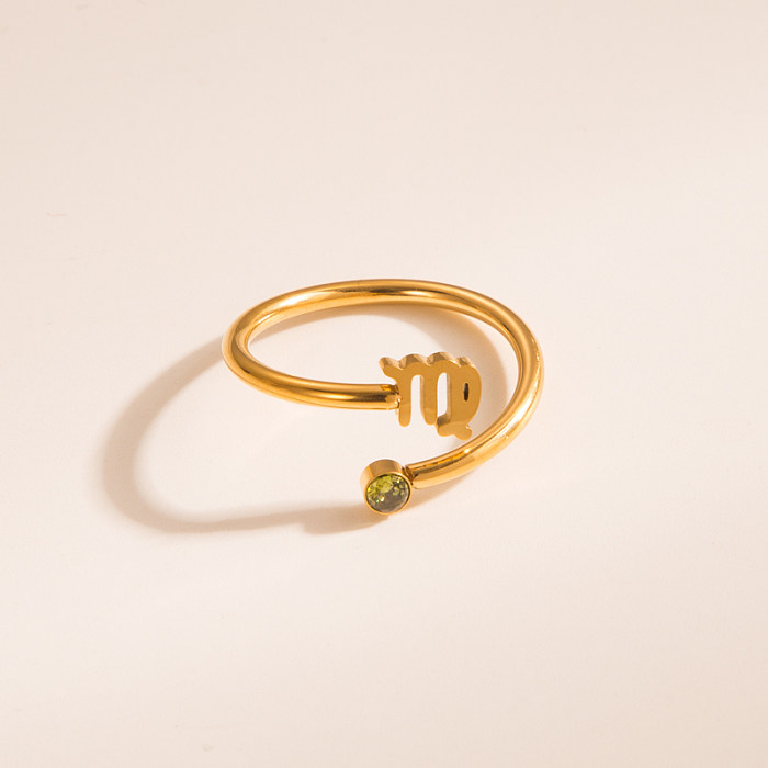 Símbolo de constelação de estilo simples, aço inoxidável, anel aberto de zircão banhado a ouro, 1 peça
