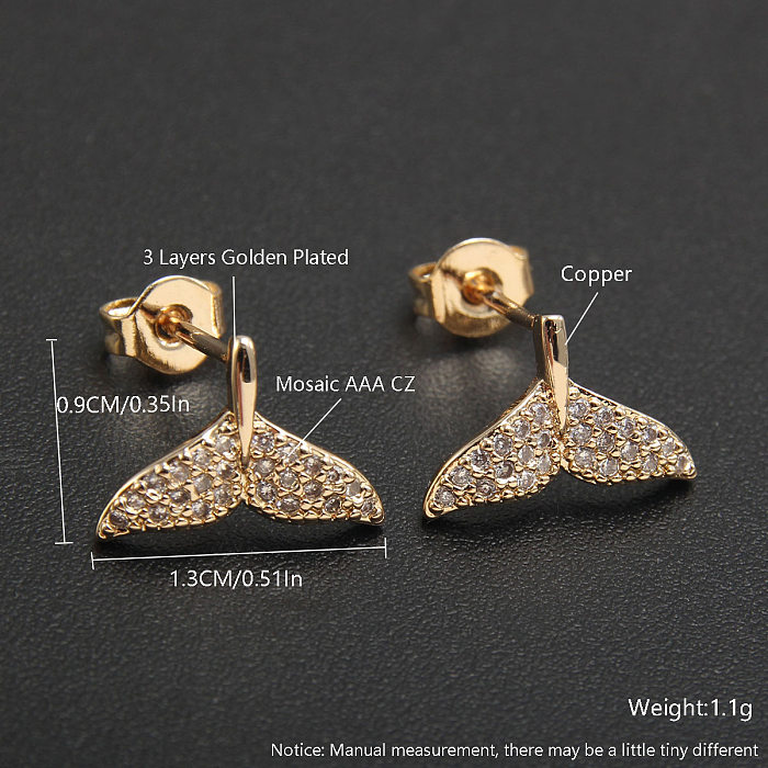 1 Pair Commute Heart Shape Bow Knot Plating Inlay Copper Zircon Gold Plated Ear Studs