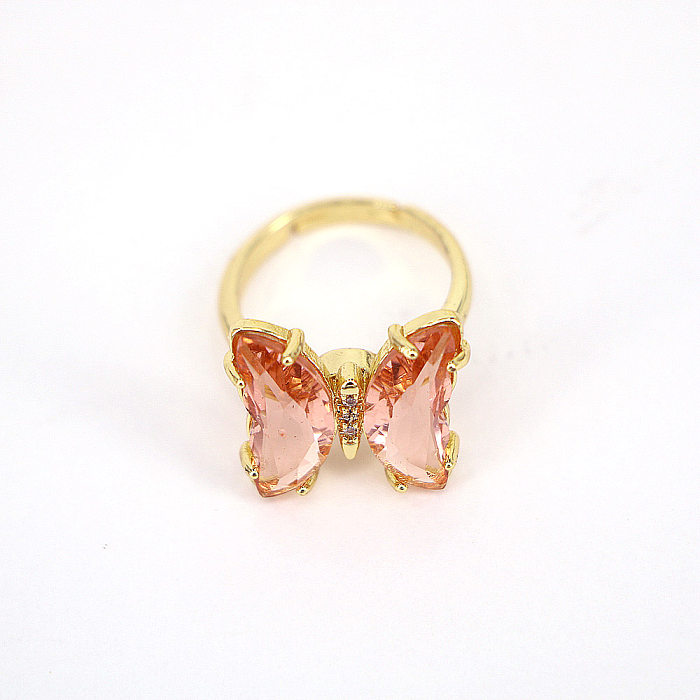 Moda mariposa cobre anillo abierto incrustaciones circón anillos de cobre