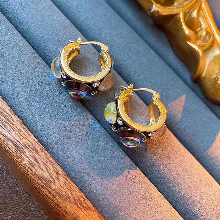 1 Paar Ohrringe im Retro-Barockstil mit runder Beschichtung und Inlay aus Kupferharz und Strasssteinen