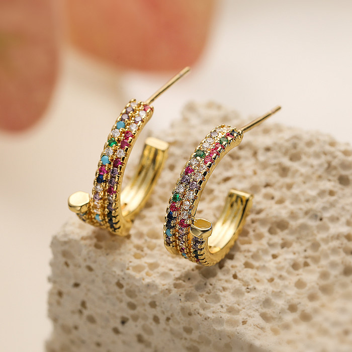 1 Pair Simple Style Commute C Shape Plating Inlay Copper Zircon 18K Gold Plated Ear Studs