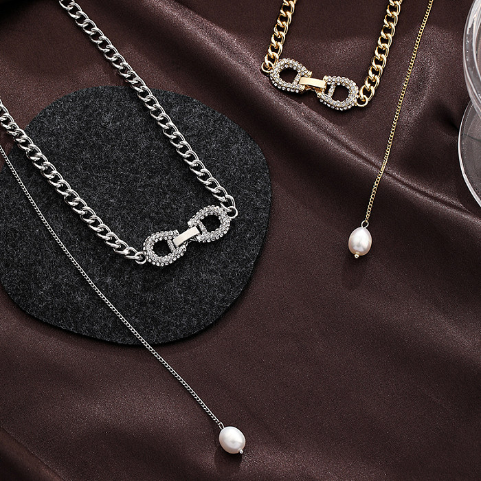 Boucle de ceinture de style simple, placage de perles en cuivre, incrustation de zircon, collier plaqué or plaqué argent 18 carats
