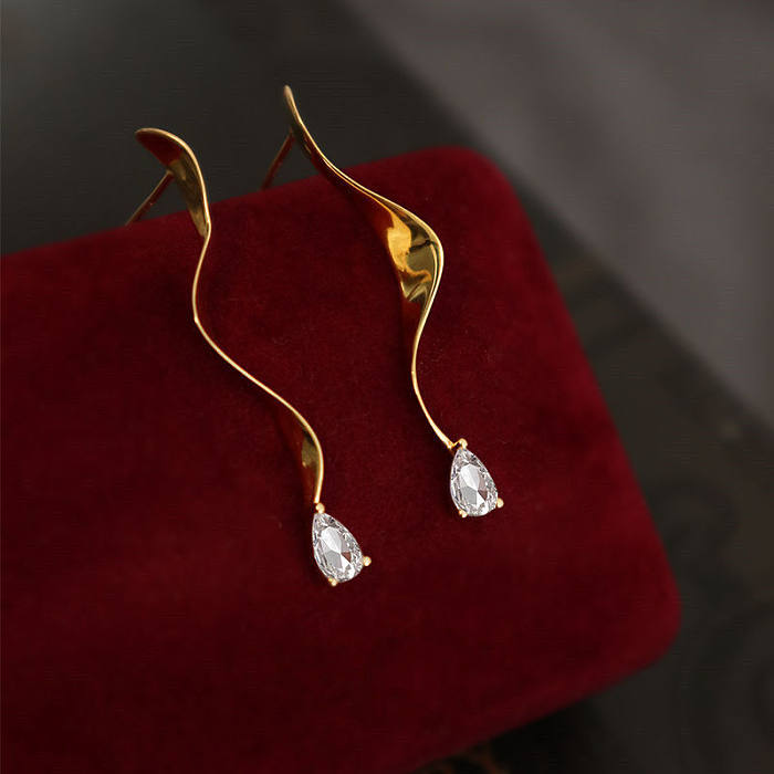 1 Pair Retro Geometric Plating Inlay Copper Artificial Gemstones Drop Earrings