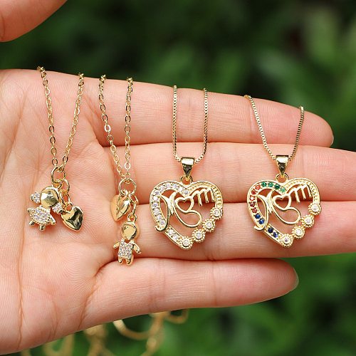 Pendentif en Zircon avec lettres creuses en forme de cœur pour maman, chaîne de clavicule en cuivre, bijoux à la mode