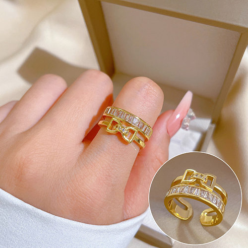 Fashion Bow Knot Brass Plating Inlay Zircon Open Ring 1 Piece