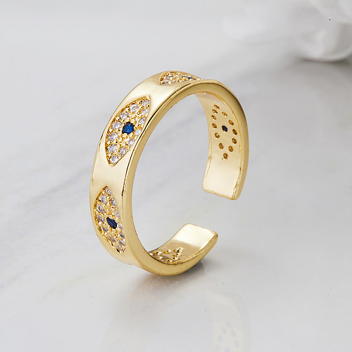 Anéis de cobre de zircão folheados com zircão de olho de moda anel aberto de cobre