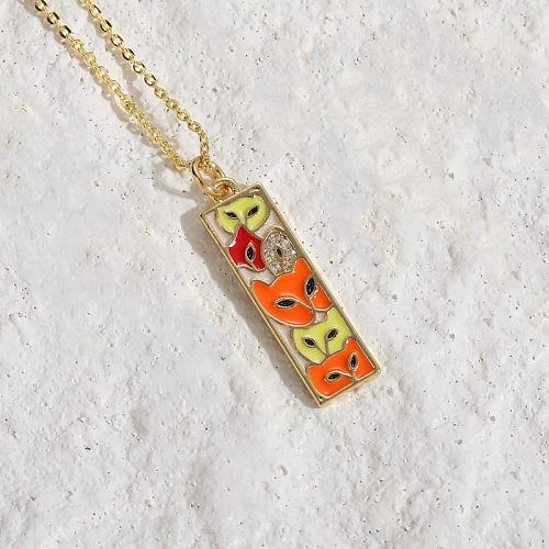 Luxurious Square Copper Plating Inlay Zircon 14K Gold Plated Pendant Necklace