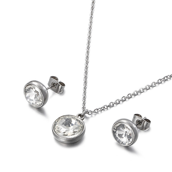 Fashion Titanium Steel Zircon Necklace Earrings Ladies Jewelry Set Wholesale