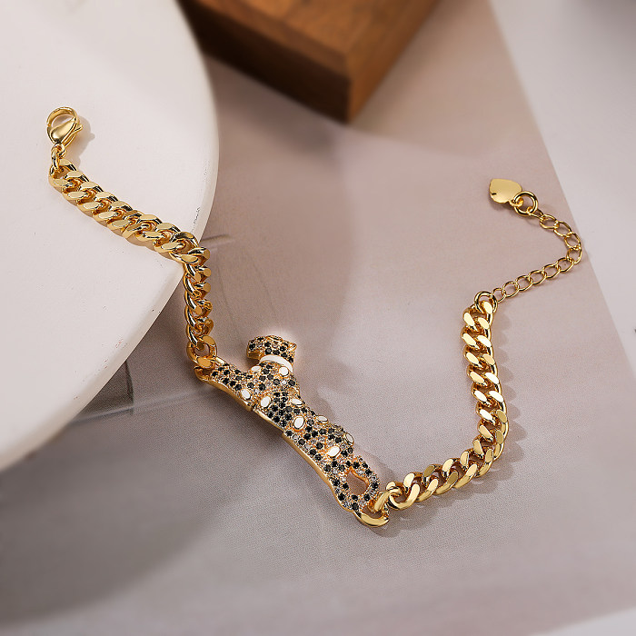 Bracelets plaqués or 18 carats avec incrustation de placage de cuivre et d'animaux de style hip-hop vintage