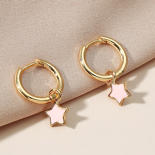 1 paire de boucles d'oreilles en cuivre plaqué or, étoile de Style coréen, plaqué émail, Style IG