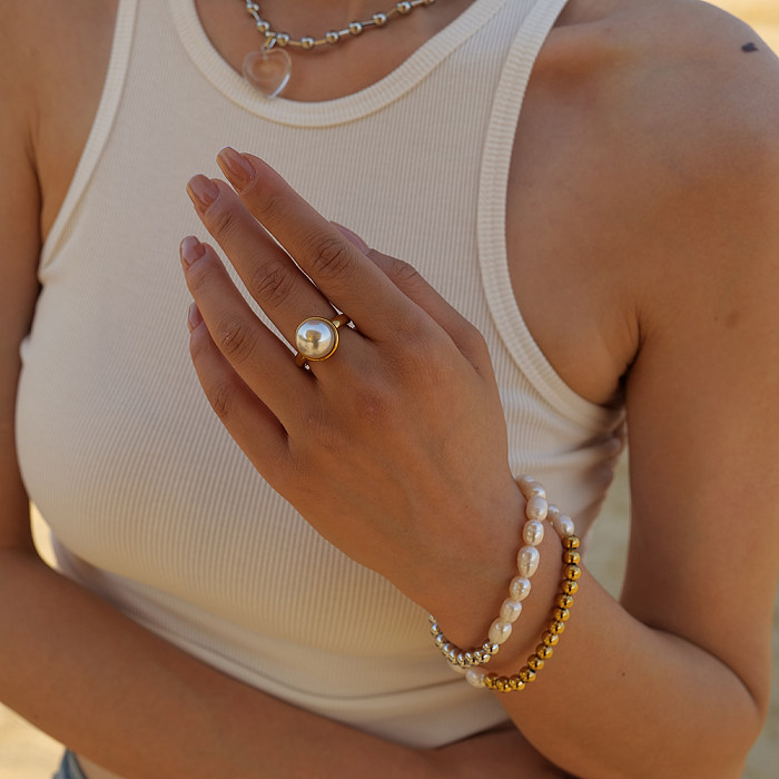 Anneaux plaqués or 18 carats en acier inoxydable avec perles de style IG