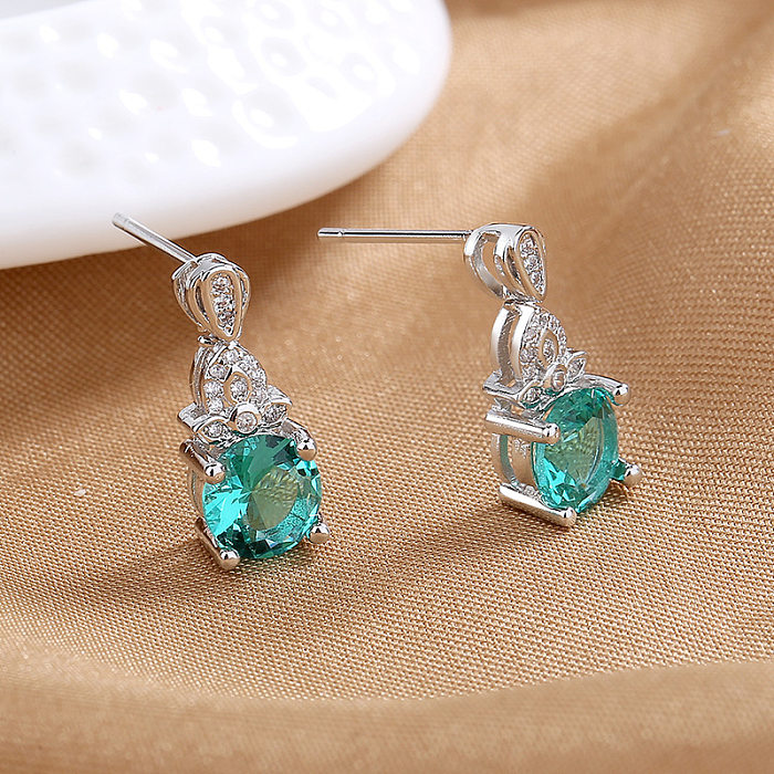 1 Pair Retro Round Copper Inlay Zircon Drop Earrings