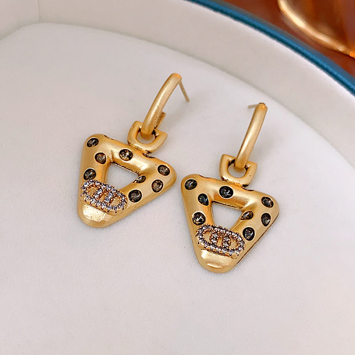 1 Pair Retro Letter Copper Inlay Rhinestones Drop Earrings