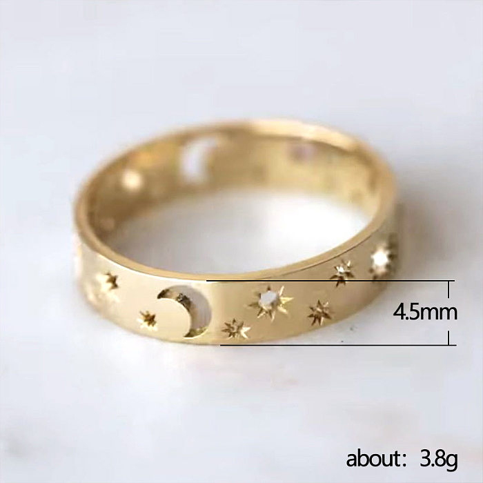 New Simple Star And Moon Hollow Ring European And American Copper Jewelry