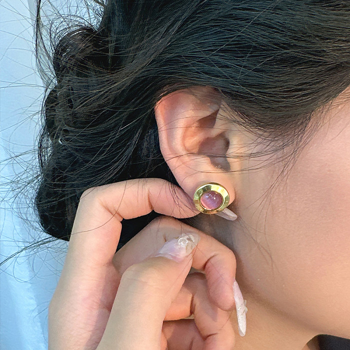 Dame koreanischen Stil geometrische Titan Stahl Inlay Opal Ringe Ohrringe Halskette