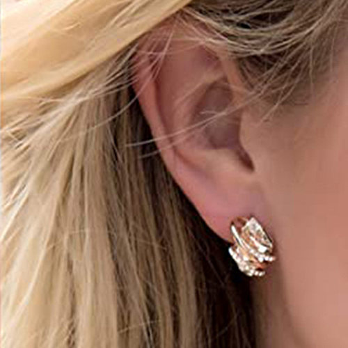 1 Pair Lady Stripe Irregular Mesh Inlay Copper Zircon Ear Studs
