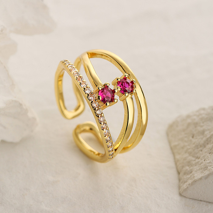 Einfacher, offener Ring aus geometrischem Kupfer mit 18-Karat-Vergoldung und Zirkon im Pendelstil, in großen Mengen