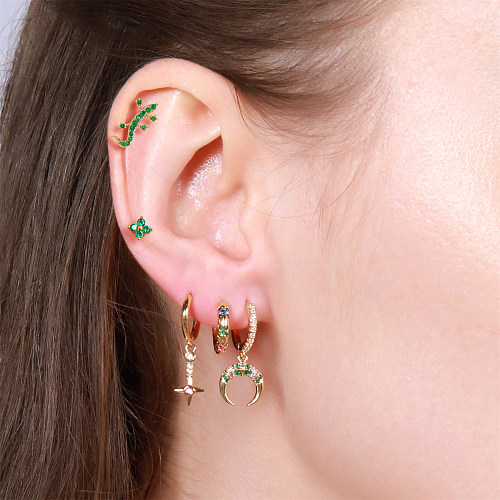 Fashion Flower Lizard Copper Gold Plated Zircon Earrings 5 Piece Set