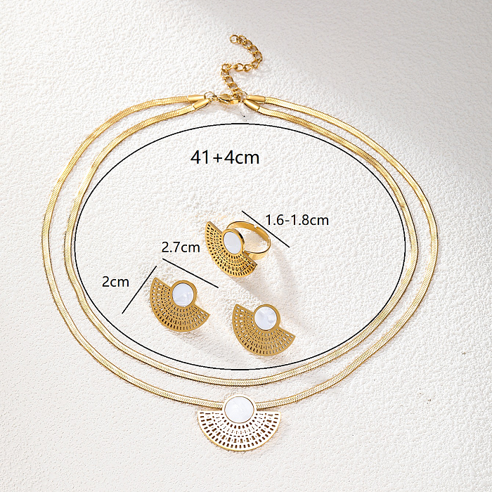 Ensemble de bijoux en plastique plaqué or 18 carats, Style rétro Simple, placage en acier inoxydable, incrustation ajourée