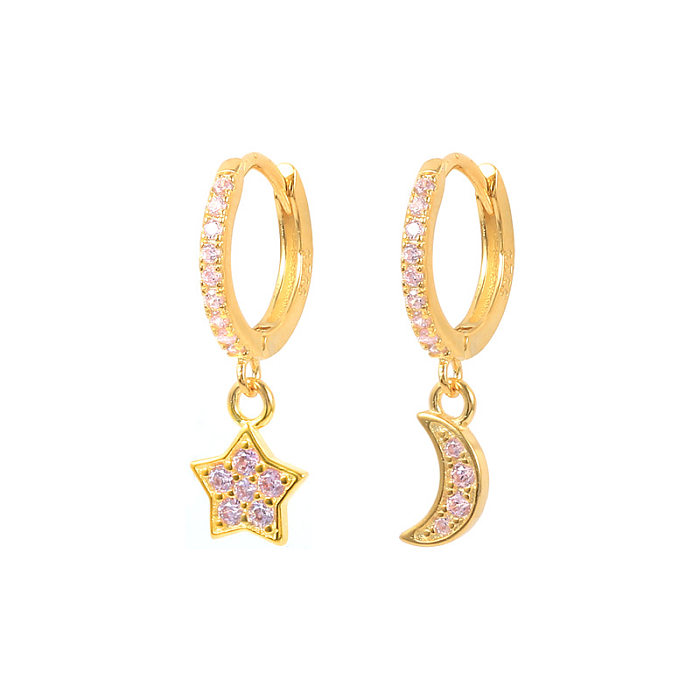 Fashion Star Moon Pendant Copper Inlaid Zircon Earrings