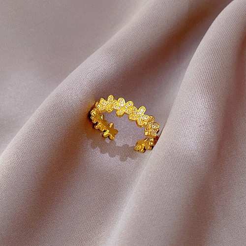 1 Piece Fashion Crown Brass Plating Zircon Open Ring