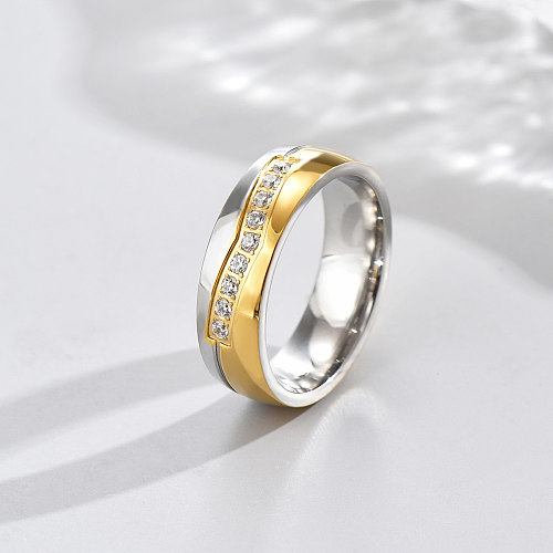 1 Piece French Style Round Stainless Steel Inlay Artificial Diamond Rings