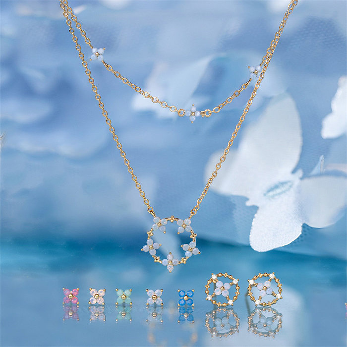 Collier coréen à fleurs bleues, plaqué cuivre, bijoux en or véritable