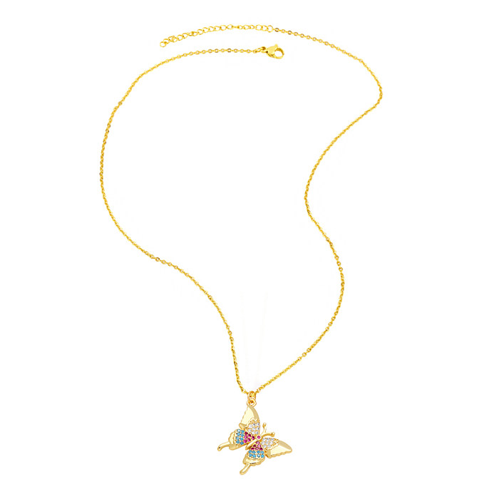 IG Style Bee Dragonfly Butterfly Copper Plating Inlay Zircon 18K Gold Plated Pendant Necklace
