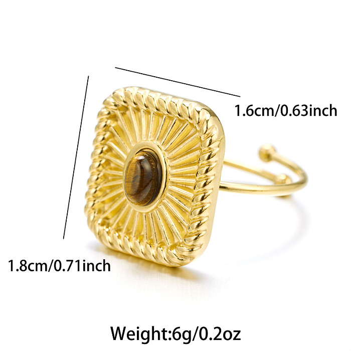 Simple Style Classic Style Solid Color Stainless Steel Plating Inlay Turquoise 18K Gold Plated Open Rings