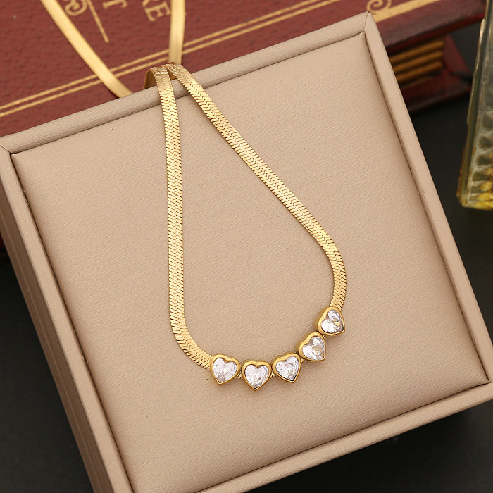 Collar de pendientes de pulseras de diamantes artificiales con incrustaciones de revestimiento de acero inoxidable con forma de corazón brillante estilo IG