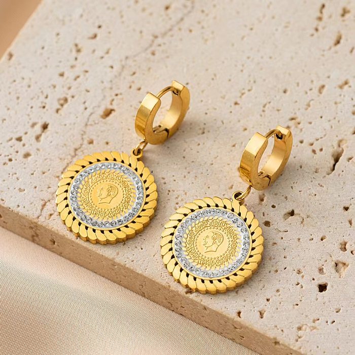 Simple Style Portrait Round Titanium Steel Plating Inlay Artificial Diamond 18K Gold Plated Bracelets Earrings Necklace