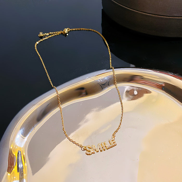 Simple Style Round Titanium Steel Copper Inlay Zircon Pendant Necklace