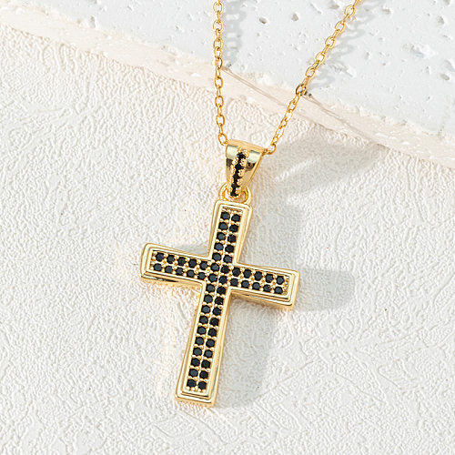 Fashion Cross Copper Plating Zircon Pendant Necklace 1 Piece