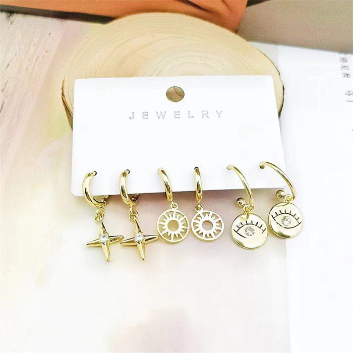 Retro Classic Style Star Smiley Face Butterfly Copper Inlay Zircon Earrings
