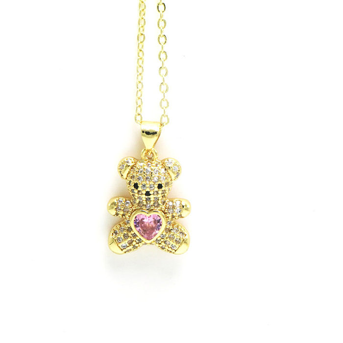 Simple Style Bear Copper Plating Inlay Zircon 18K Gold Plated Pendant Necklace