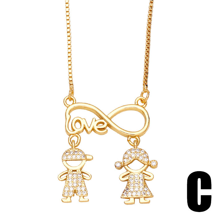 Cartoon Puppet Heart Zircon Couple Copper Gold-plated Inlaid Zircon Necklace