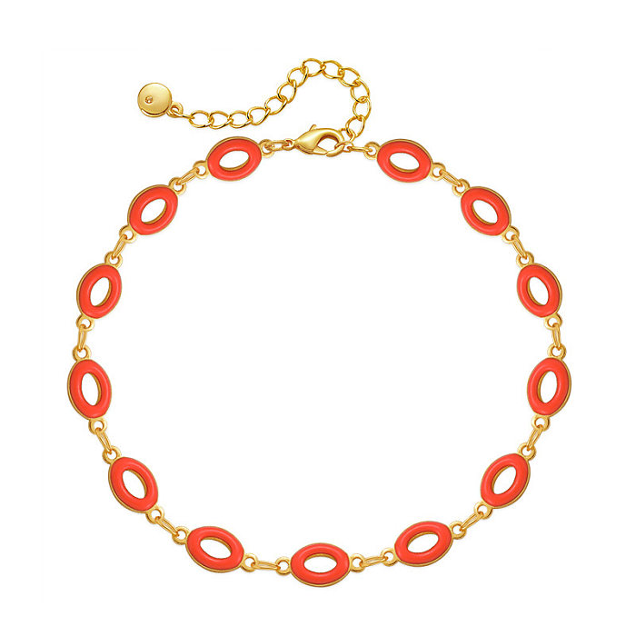 Casual Color Block Copper Enamel 18K Gold Plated Bracelets