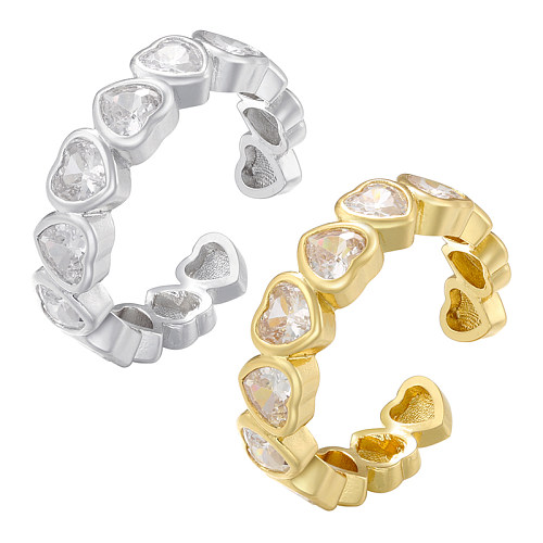 Lässiger, eleganter, moderner offener Ring in Herzform mit Kupferbeschichtung und Zirkoneinlage, 18 Karat vergoldet