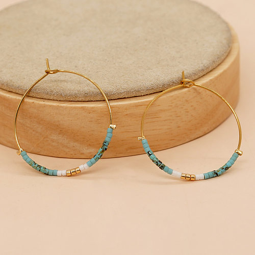 1 paire de boucles d'oreilles en perles de rocaille rondes en cuivre, Style Simple