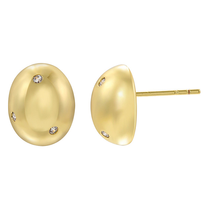 1 par elegante e luxuoso chapeamento oval incrustação de cobre zircão banhado a ouro 18K brincos