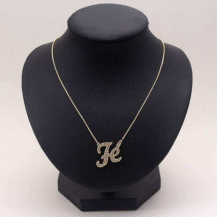 Fashion Simple Style Letter Copper Gold Plated Zircon Pendant Necklace In Bulk