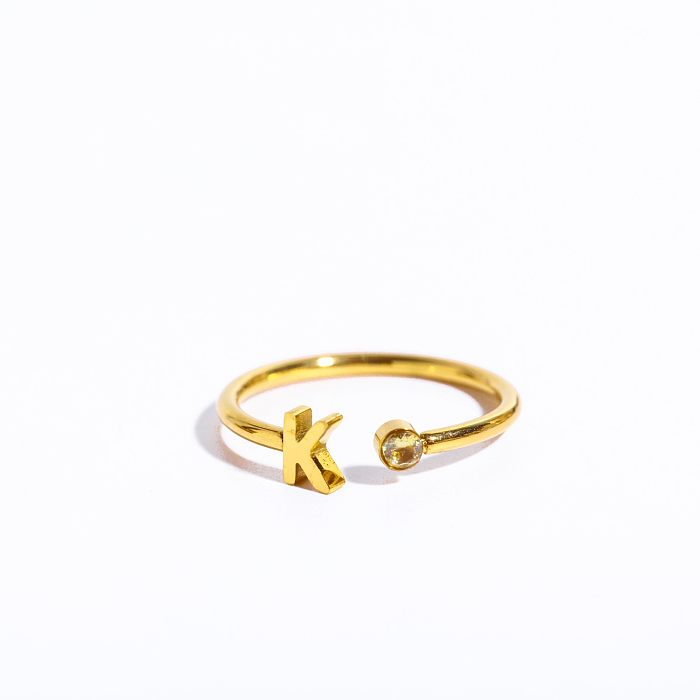 Simple Style Letter Stainless Steel Inlay Zircon Open Ring 1 Piece