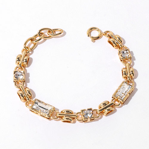 Simple Style Round Rectangle Brass Gold Plated Zircon Bracelets In Bulk